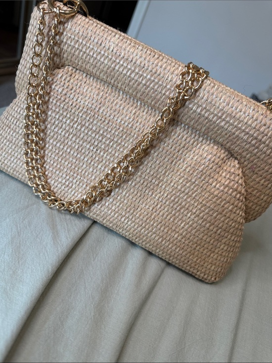 a new day Handbags - a new day Beige Woven Shoulder Bag with Gold Chain